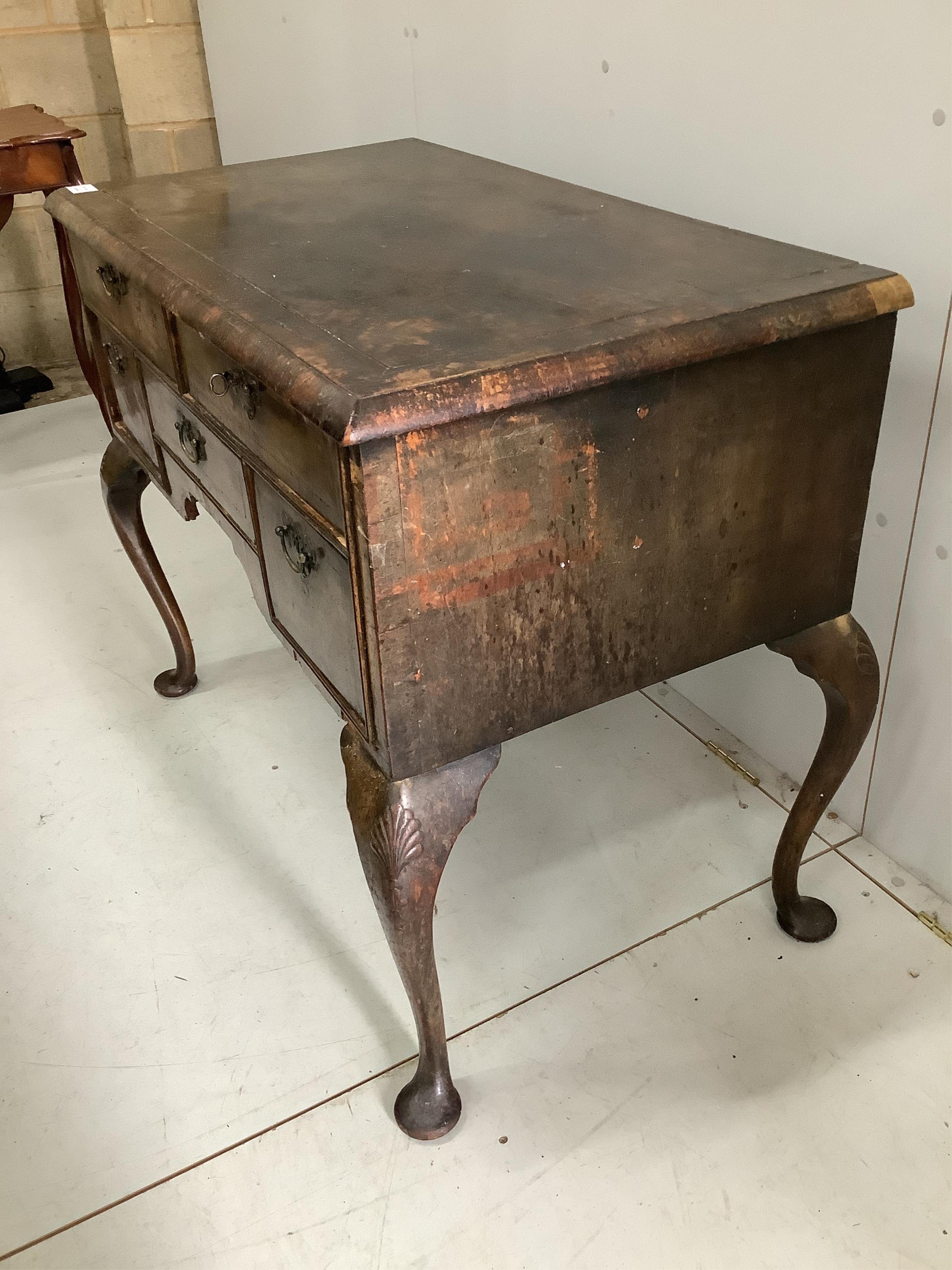 An early 18th century and later walnut side table, width 102cm, height 81cm. Condition - poor